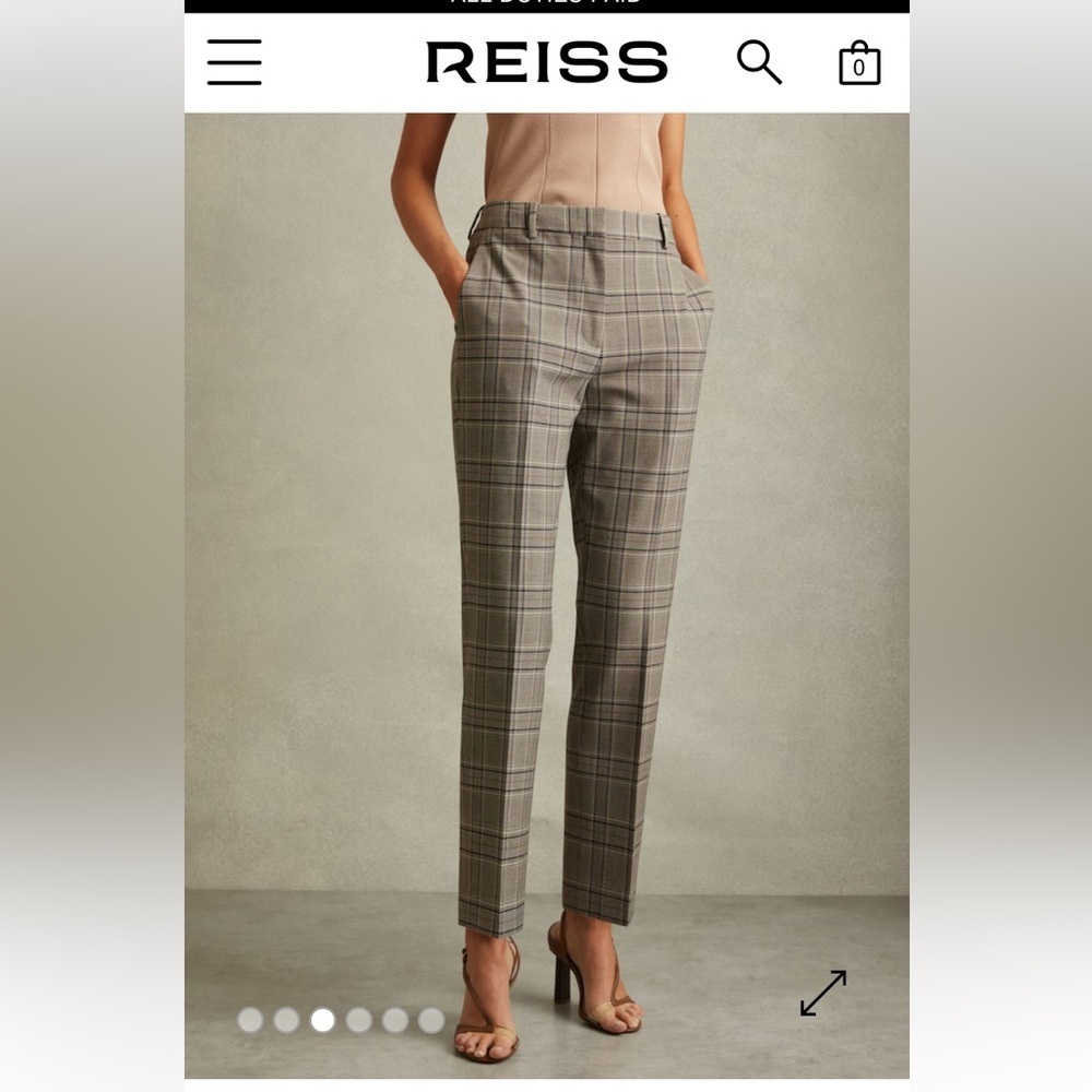 Reiss Plaid Trousers, Ankle length Size 4, office  corporate chic, Grey & Black